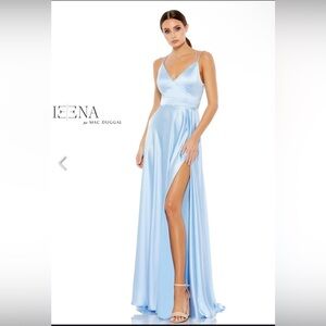 Ieena for Mac Duggal Satin Strappy-Back High Slit Gown Size 12 Style # 55278 NWT